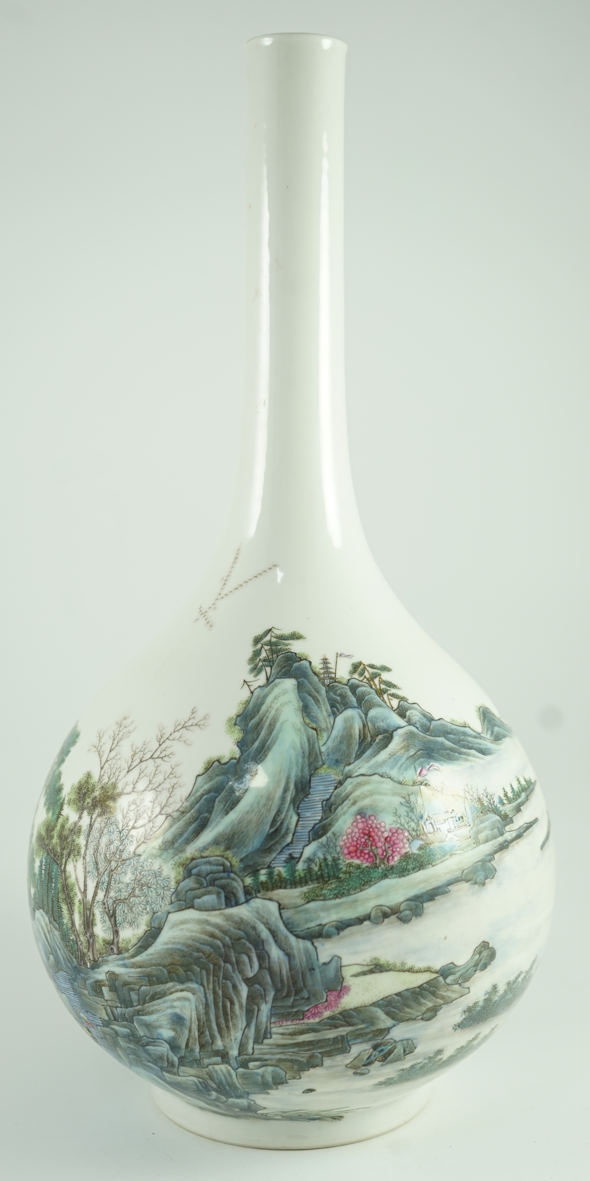 A Chinese enamelled porcelain ‘landscape’ bottle vase, Republic period, 44cm high